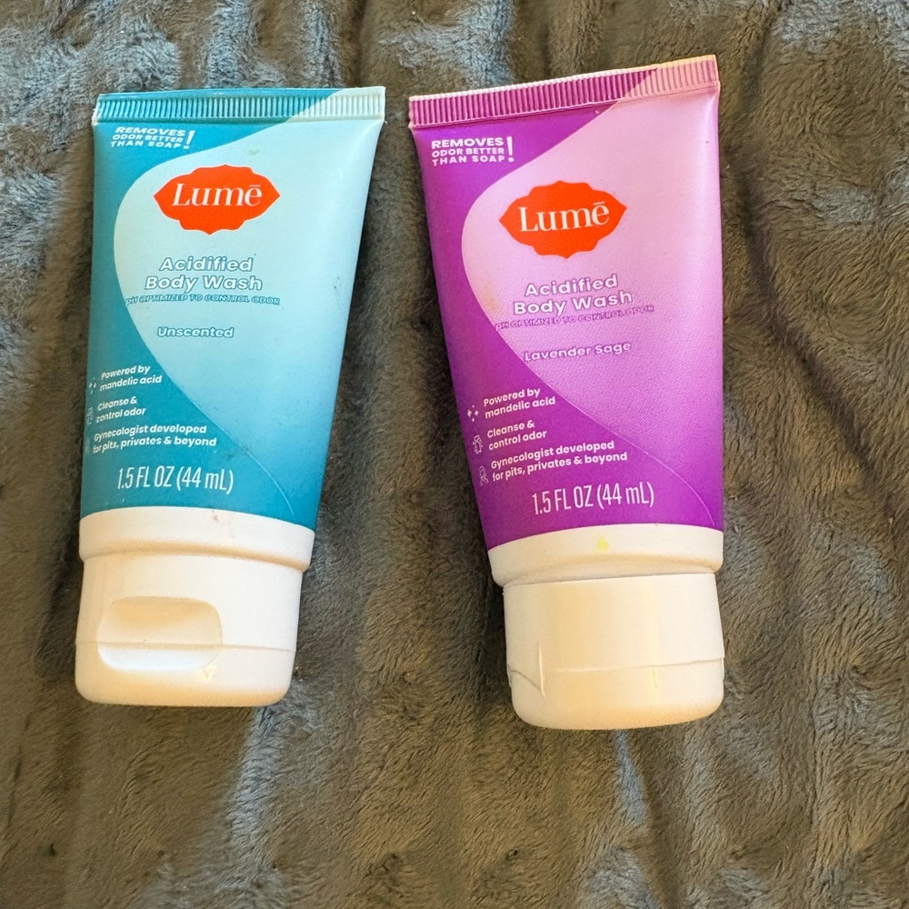 Lume Acidified Body Wash Set 1.5 fl oz each unscented and lavender